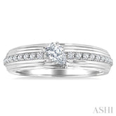 1/3 Ctw Textured Shank Tilted Pear and Round Cut Diamond Fashion Band in 14K White Gold